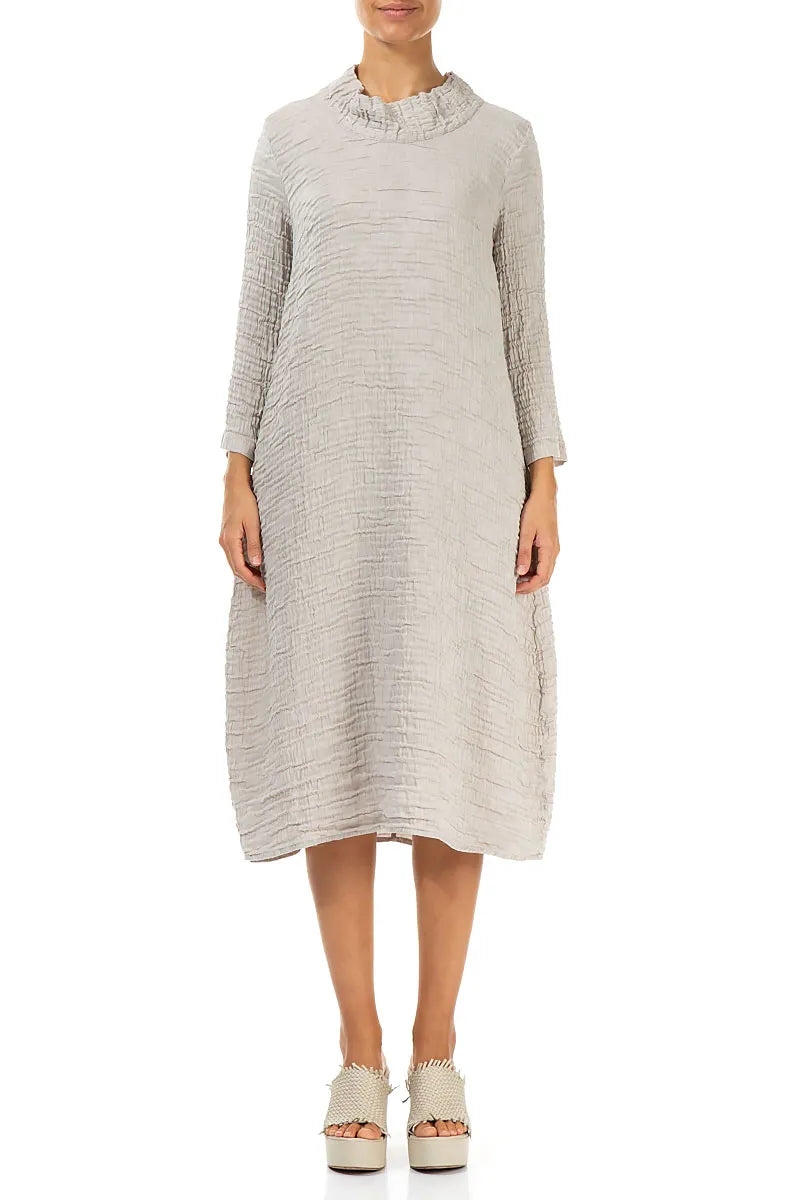 Sleeved Cowl Neck Beige Crinkled Silk Linen Dress – grizas.com