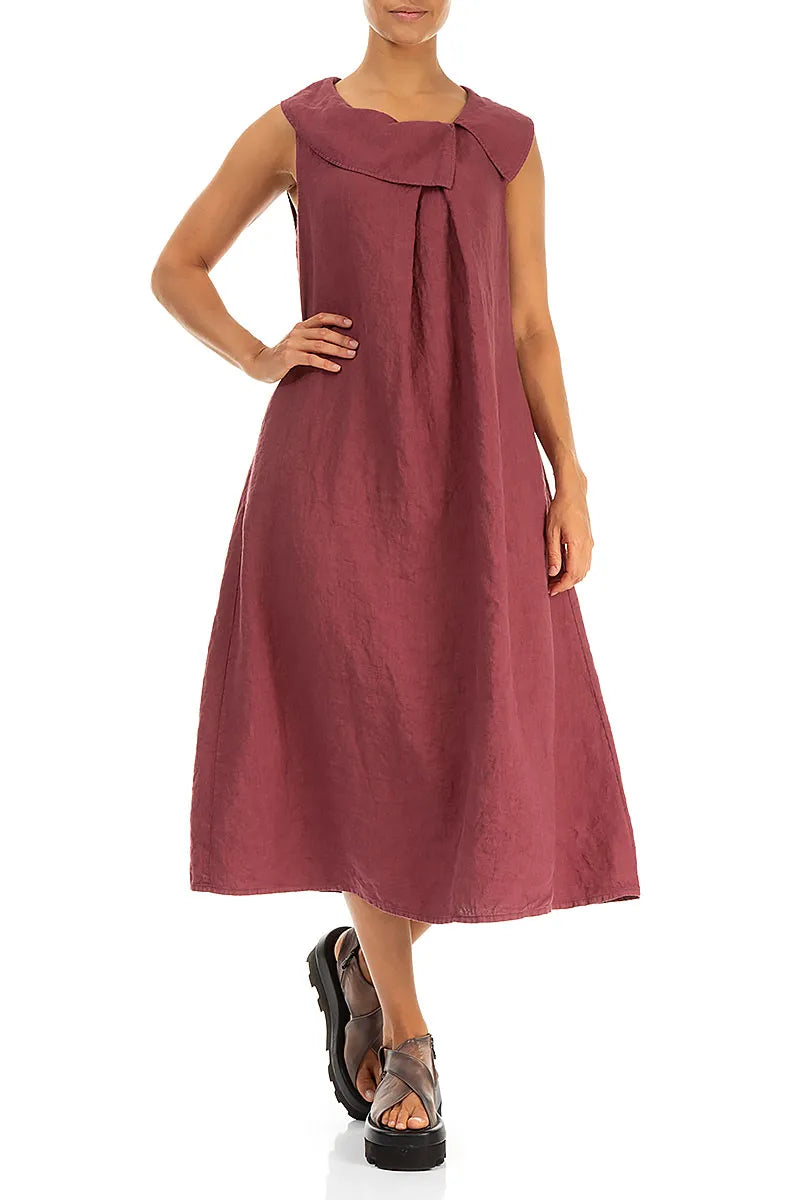 Sleeveless A-line Antique Ruby Linen Dress 3