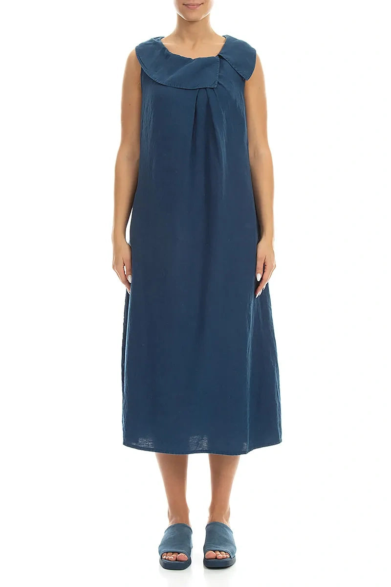 Sleeveless A-line Navy Linen Dress – grizas.com