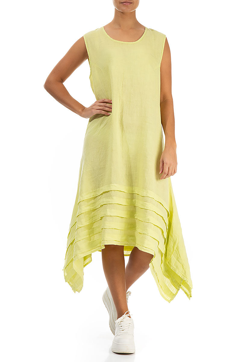 Sleeveless Asymmetric Yellow Linen Dress 4
