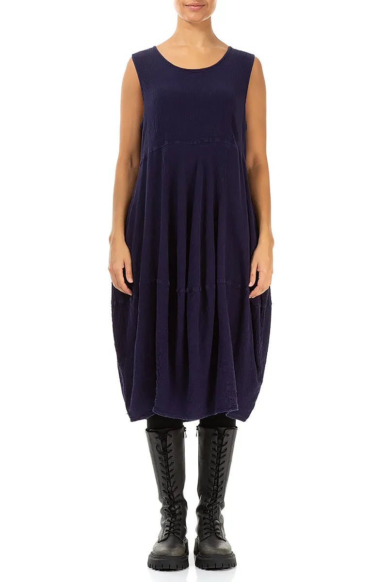 Robe sans manches en lin et viscose bleu violet ballon