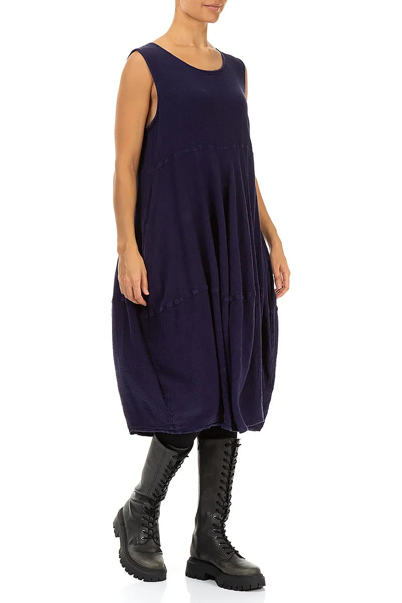 Robe sans manches en lin et viscose bleu violet ballon