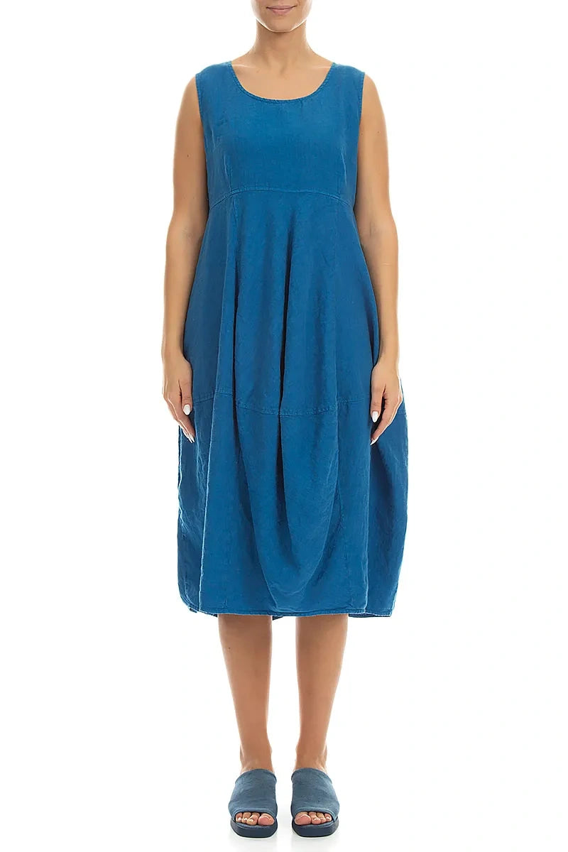 Sleeveless Balloon Cobalt Blue Linen Dress 1