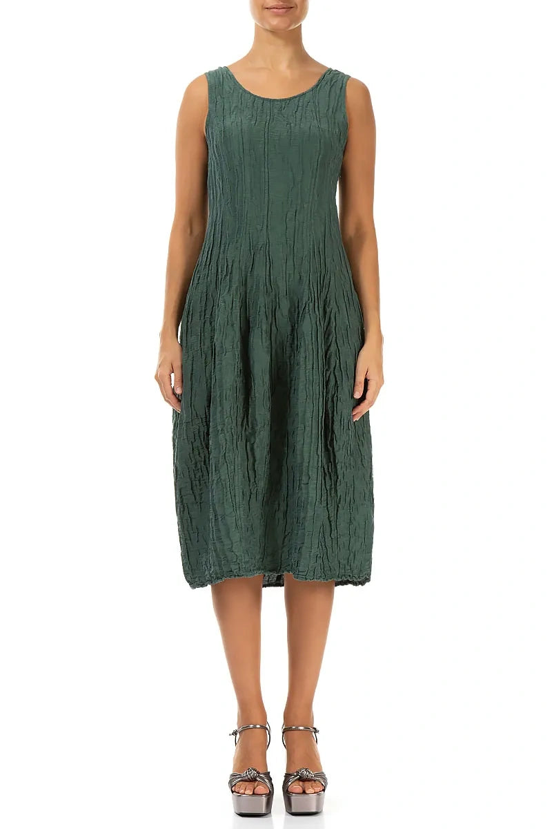 Sleeveless Balloon Crinkled Sage Silk Linen Dress 1
