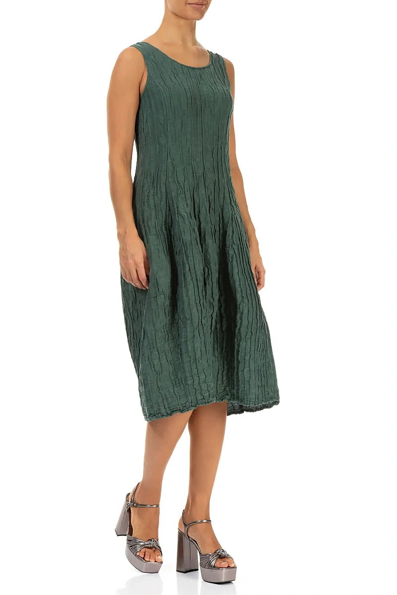 Sleeveless Balloon Crinkled Sage Silk Linen Dress 3