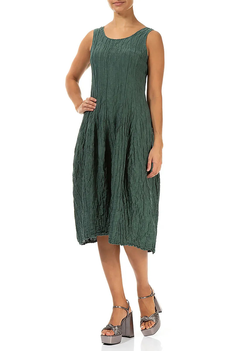 Sleeveless Balloon Crinkled Sage Silk Linen Dress 4