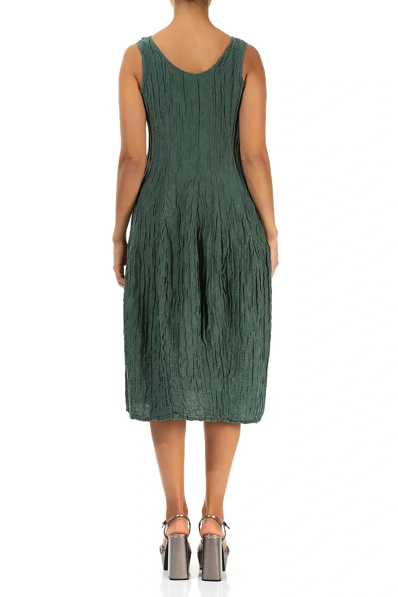Sleeveless Balloon Crinkled Sage Silk Linen Dress 2