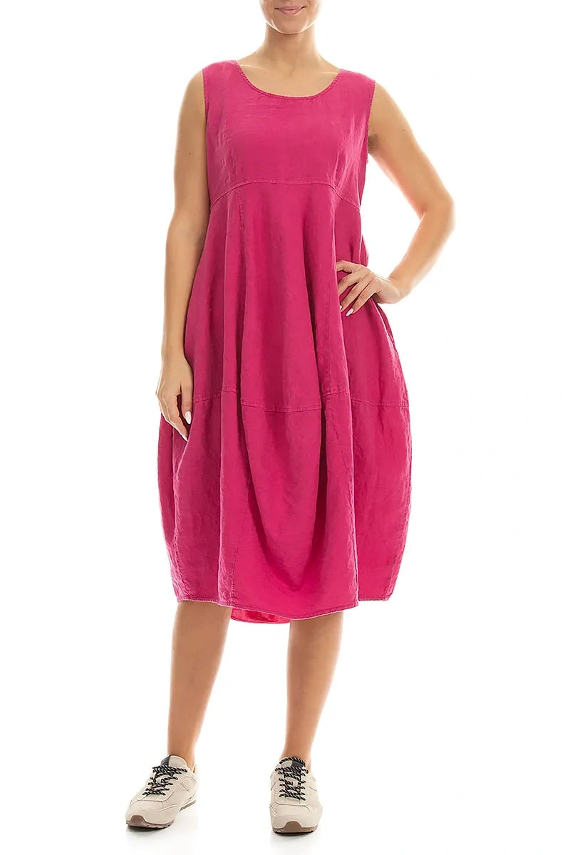 Sleeveless Balloon Fuchsia Linen Dress