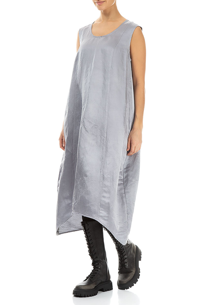 Sleeveless Balloon Light Grey Silk Dress 3