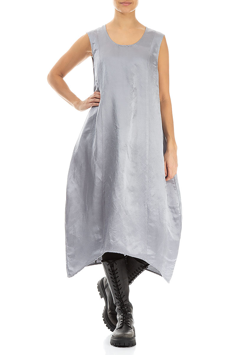 Sleeveless Balloon Light Grey Silk Dress 4