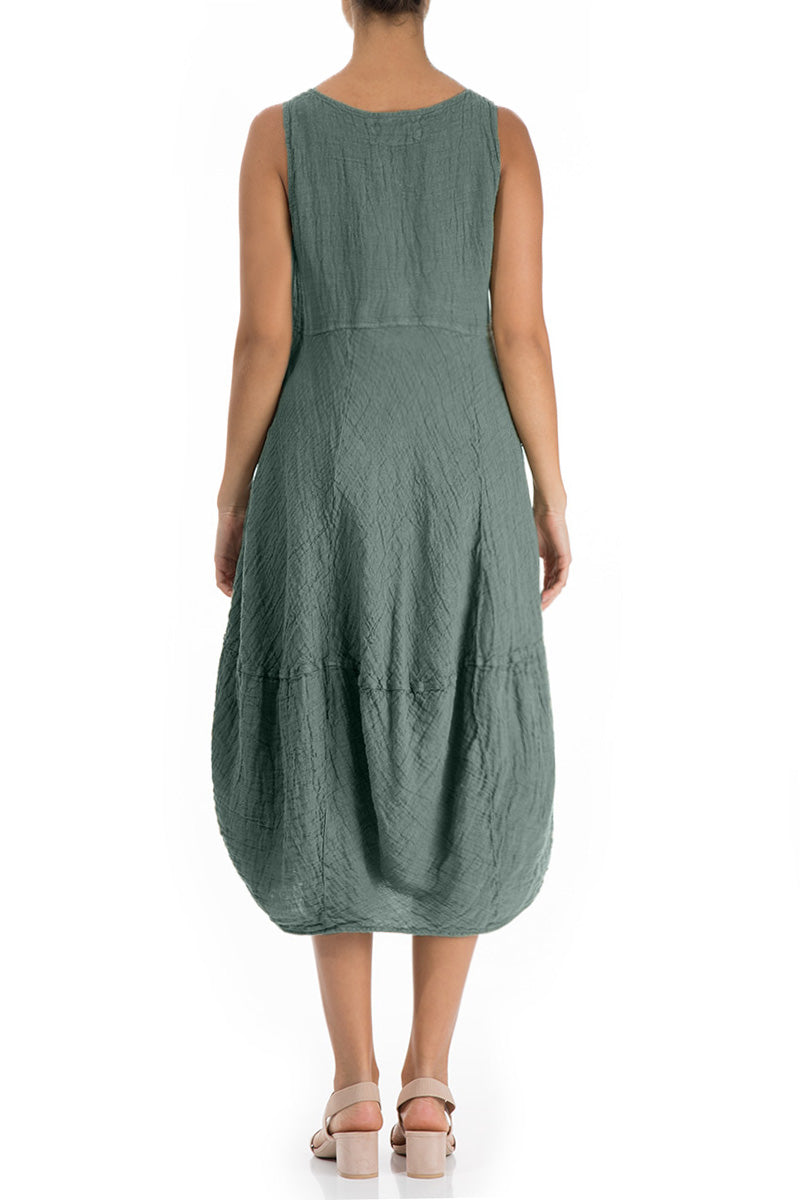 Robe sans manches en lin et crêpe sauge à effet ballon