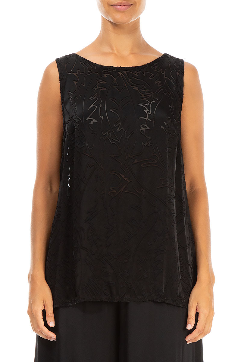 Sleeveless Black Devoré Feather Silk Top 1
