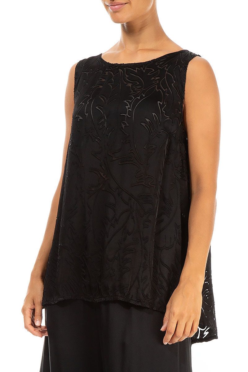 Sleeveless Black Devoré Feather Silk Top 3