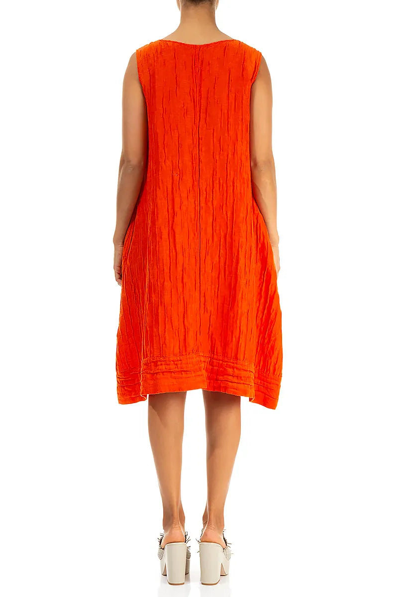 Sleeveless Crinkled Flame Orange Silk Linen Tunic Dress 3