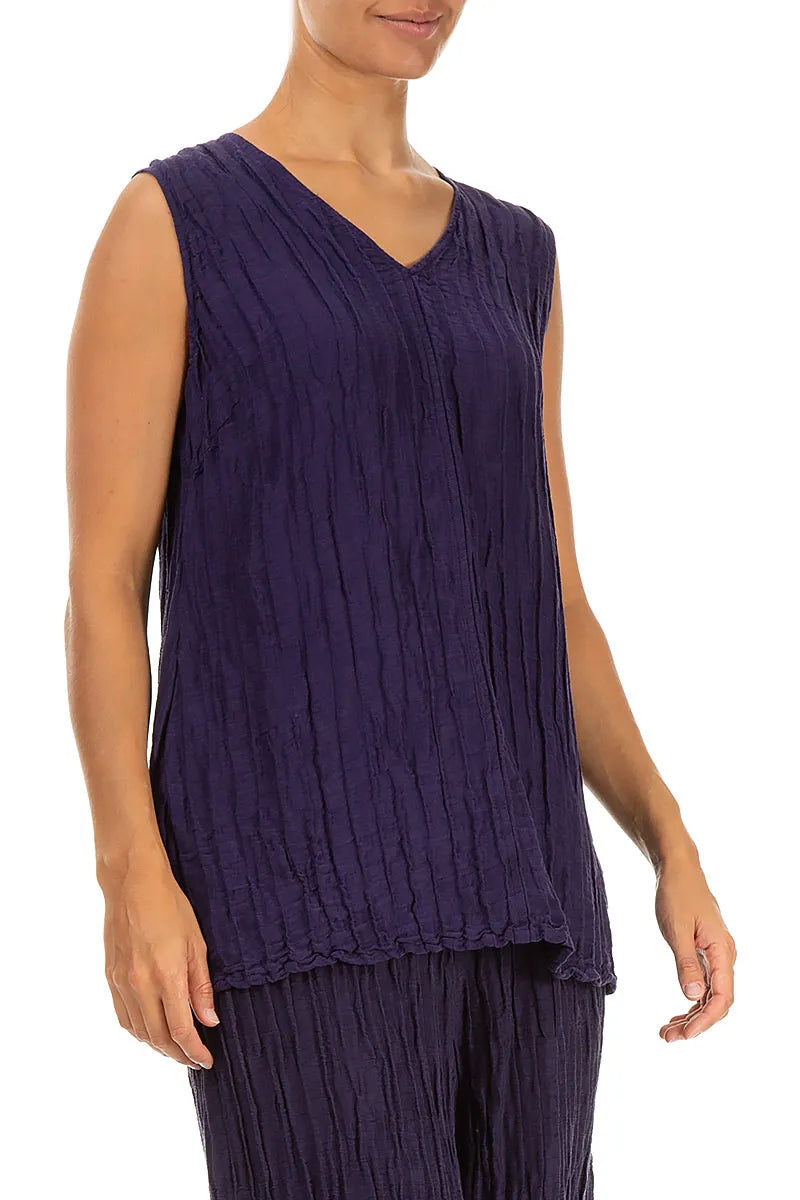 Sleeveless Crinkled Royal Purple Silk Linen Top 3