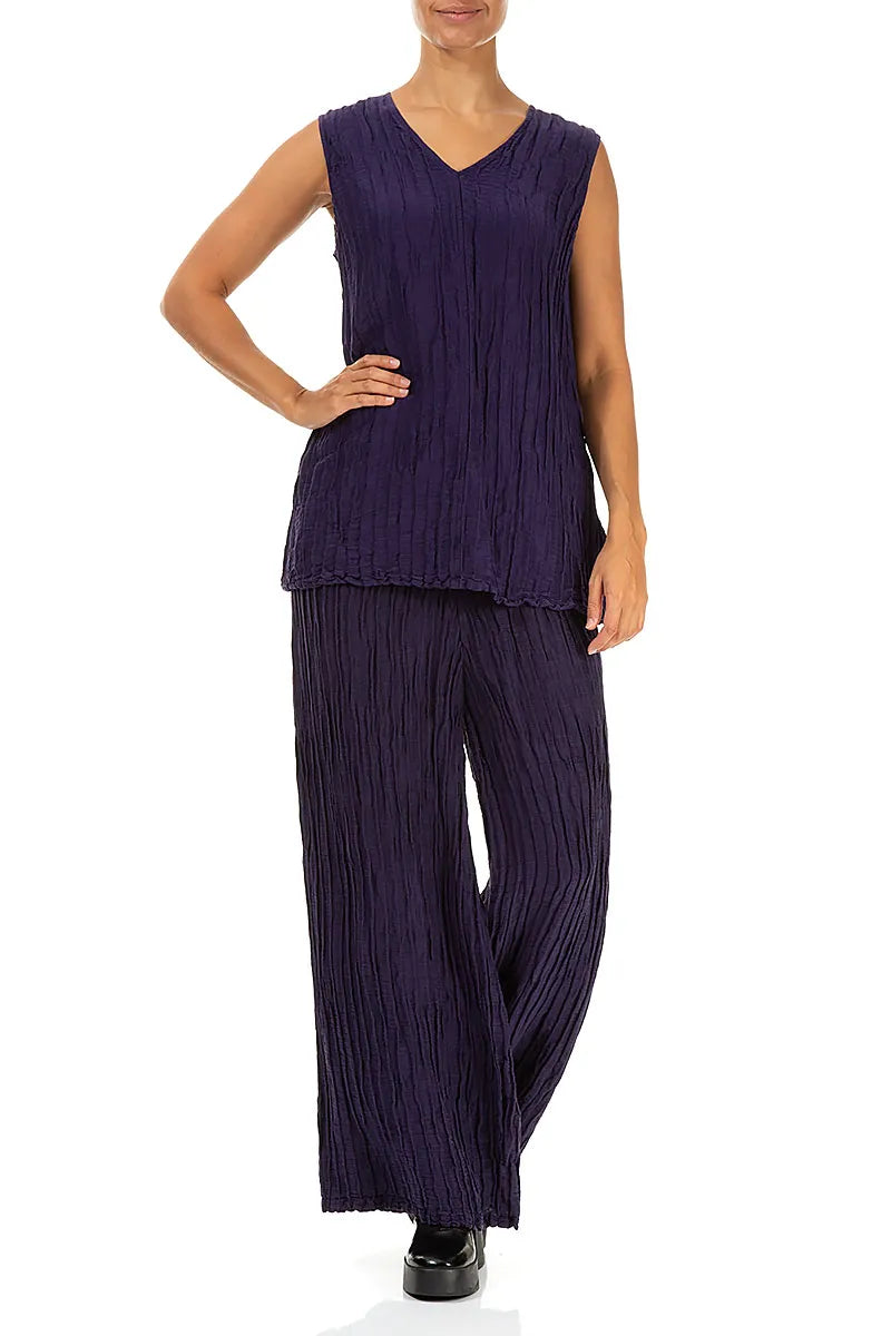 Sleeveless Crinkled Royal Purple Silk Linen Top 4