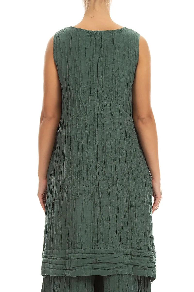 Sleeveless Crinkled Sage Silk Linen Tunic Dress 2