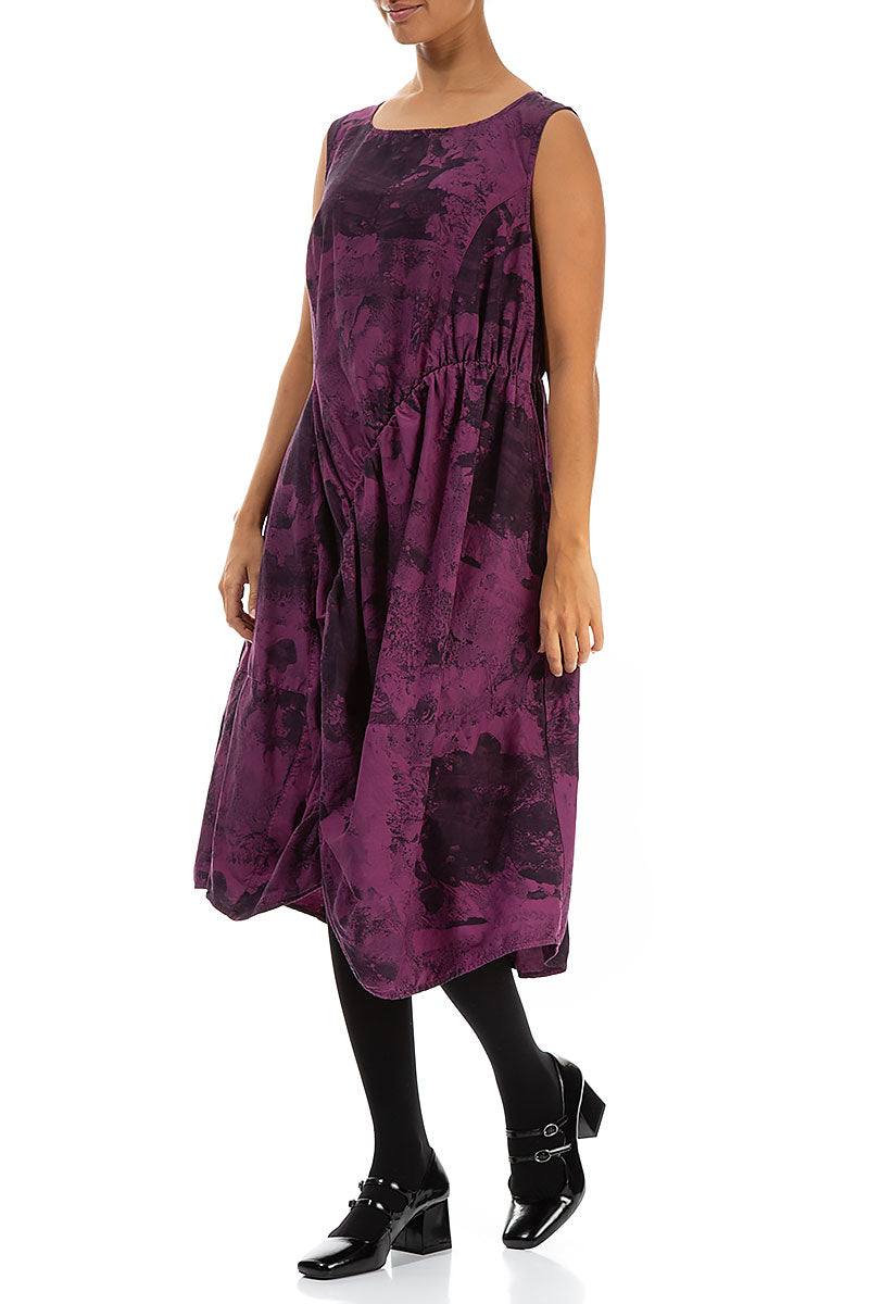 Sleeveless Draped Magenta Alabaster Silk Cotton Dress 3