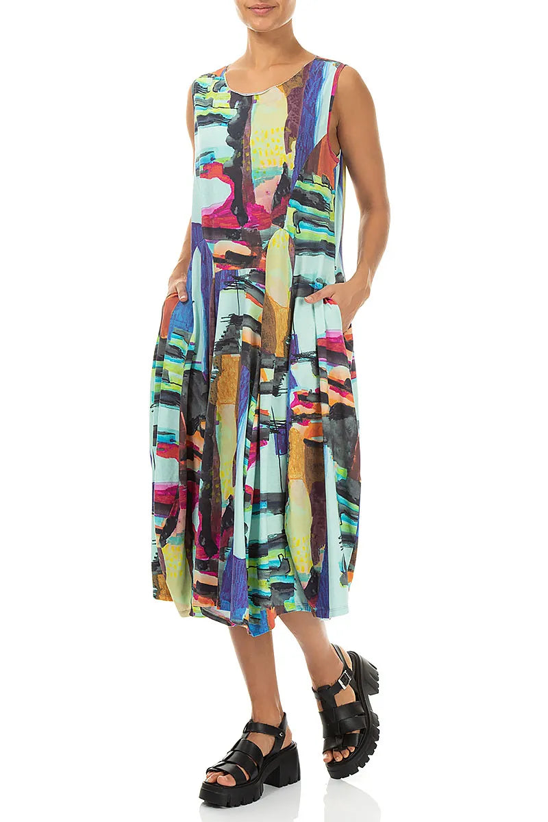 Sleeveless Flared Abstract Cotton Dress 5
