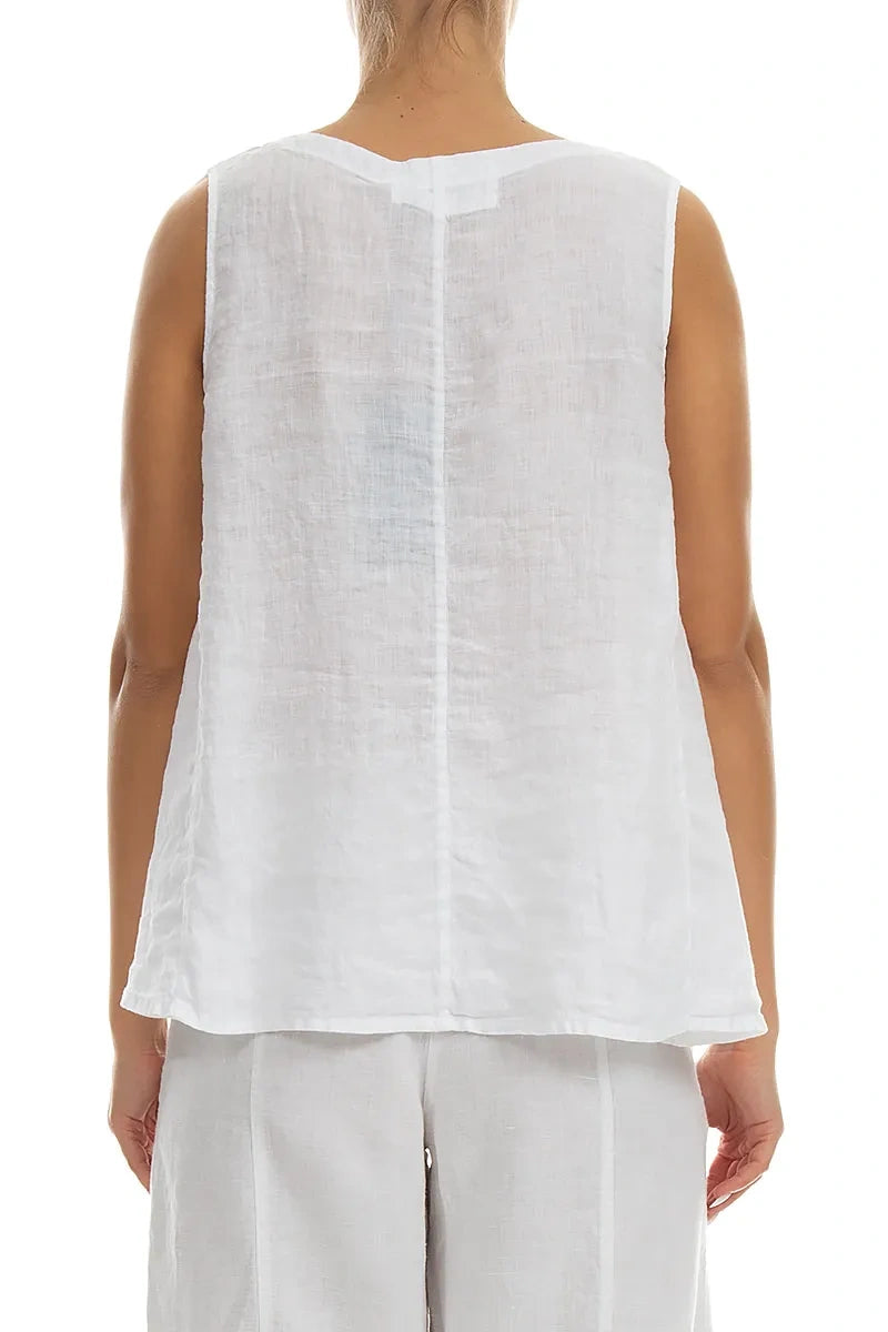 Sleeveless Flared White Linen Top 2