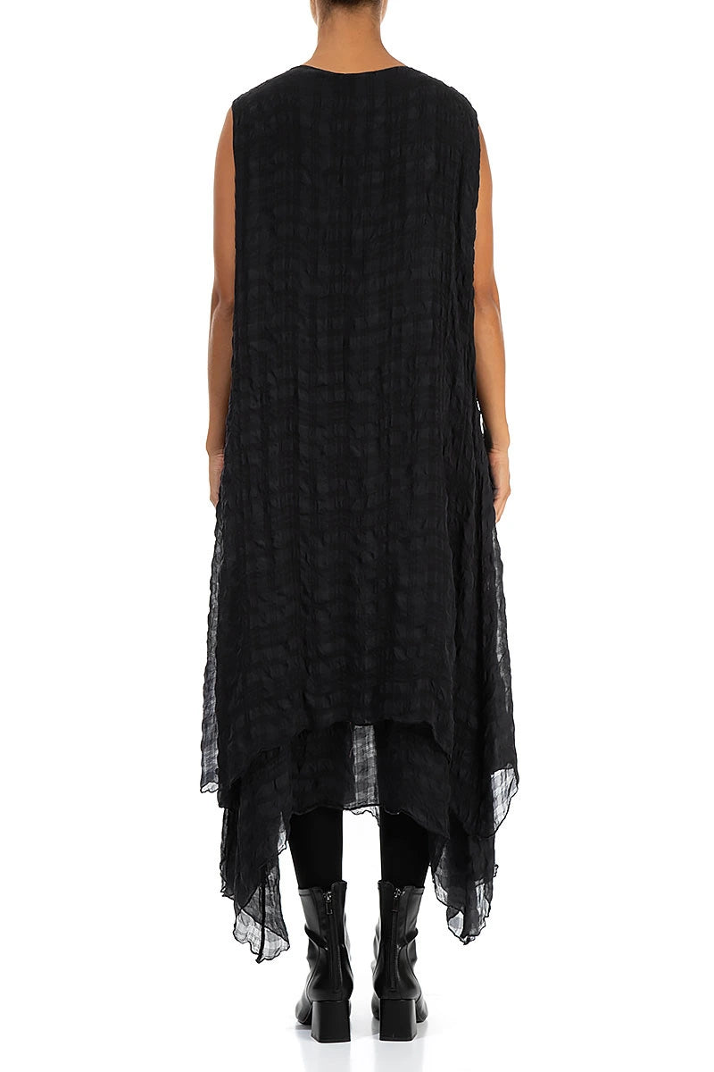 Sleeveless Flowy Black Textured Silk Dress 2