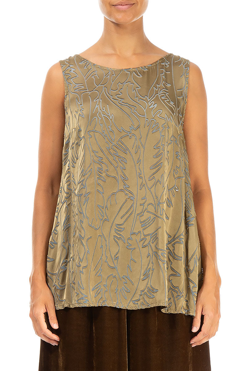 Sleeveless Golden Sage Devoré Feather Silk Top 1
