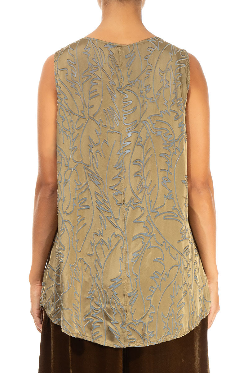 Sleeveless Golden Sage Devoré Feather Silk Top 2