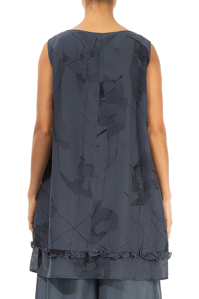 Sleeveless Graphite Mirage Silk Cotton Tunic