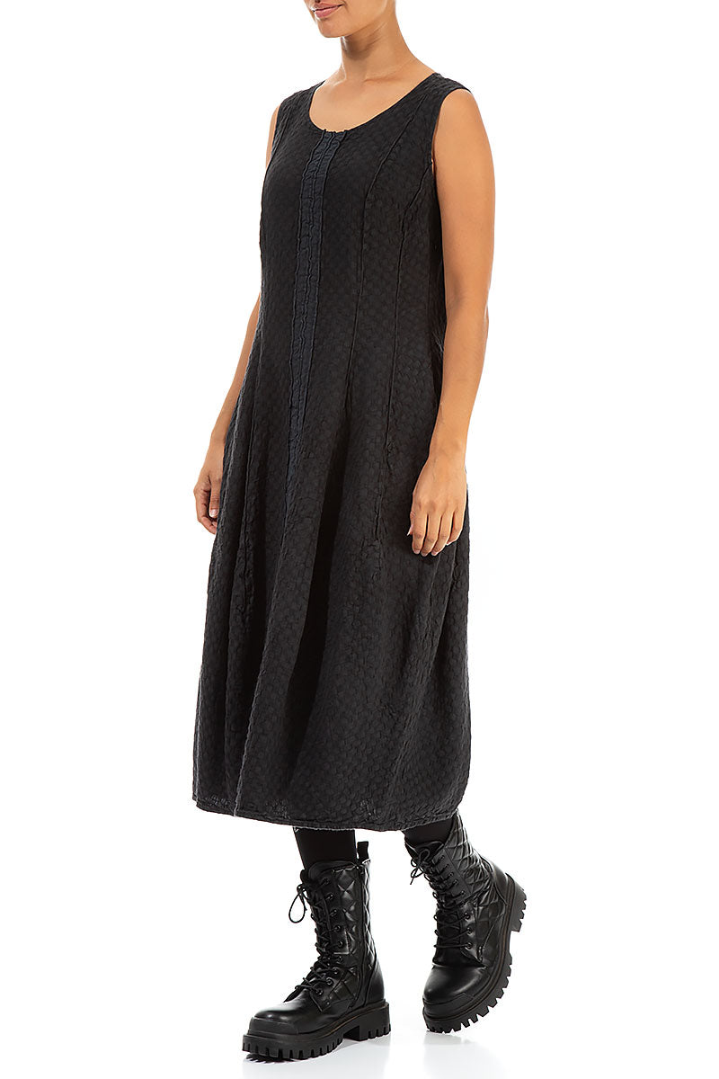 Sleeveless Grey Textured Linen Dress 3