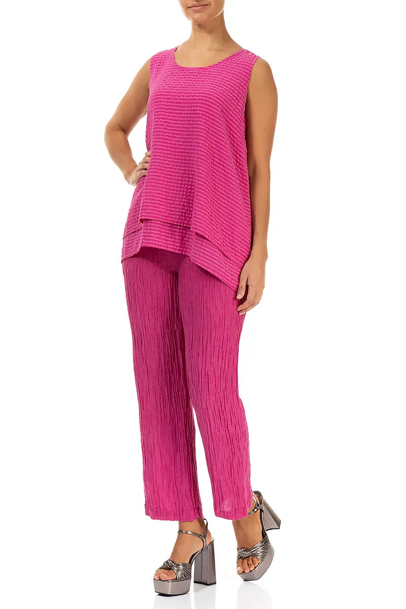 Sleeveless Layered Fuchsia Textured Silk Blouse 4