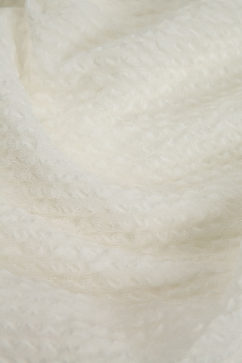 Sleeveless Layered Off White Textured Silk Blouse 5