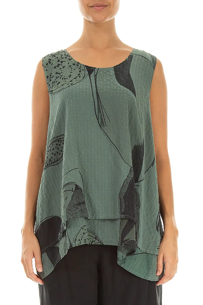 Sleeveless Layered Sage Tumbled Stone Textured Silk Blouse