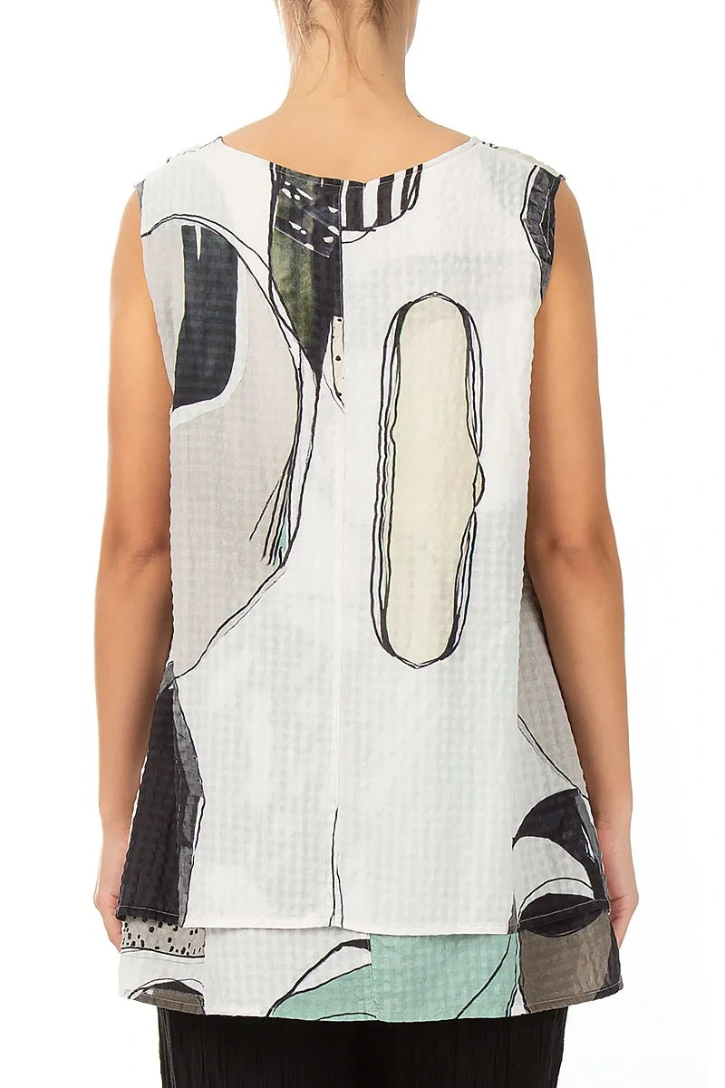 Sleeveless Layered Tumbled Stone Textured Silk Blouse 2