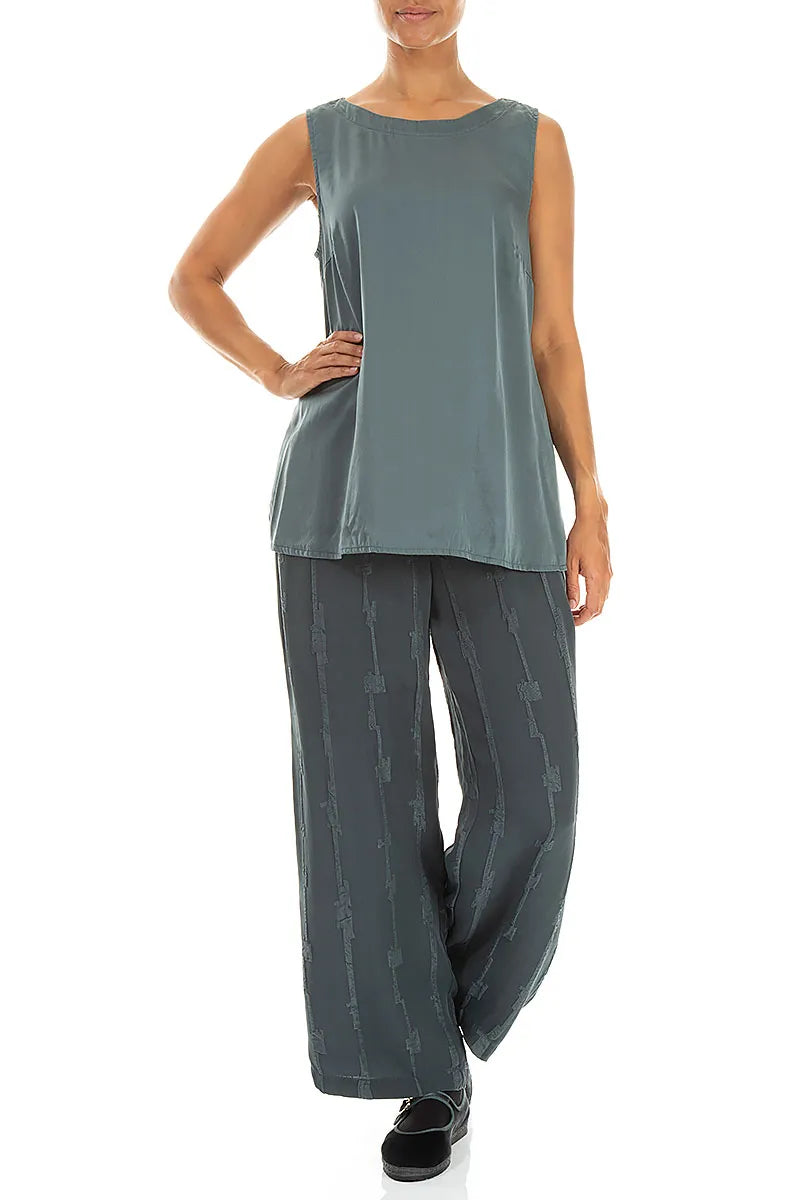 Sleeveless Longer Back Slate Silk Top 4