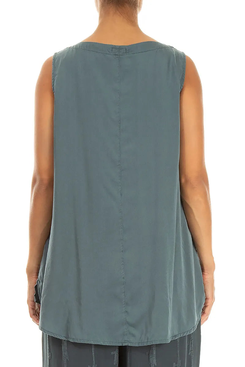 Sleeveless Longer Back Slate Silk Top 2