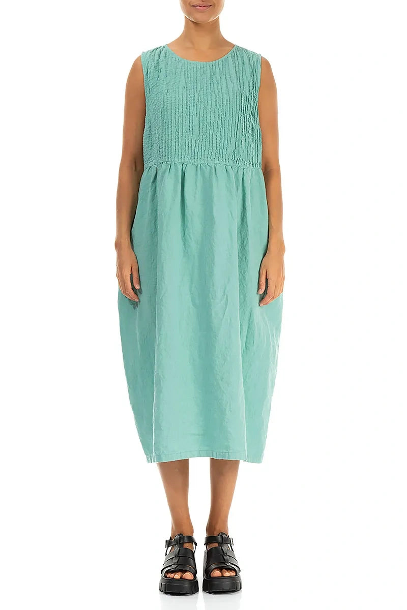 Sleeveless Mint Pintuck Linen Dress