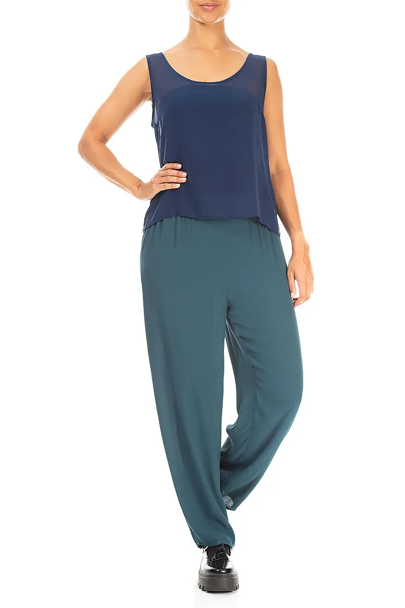 Sleeveless Navy Pure Silk Top 4