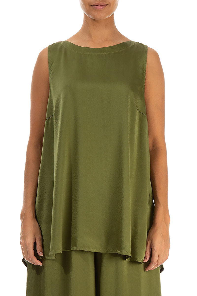Sleeveless Olive Silk Top 1