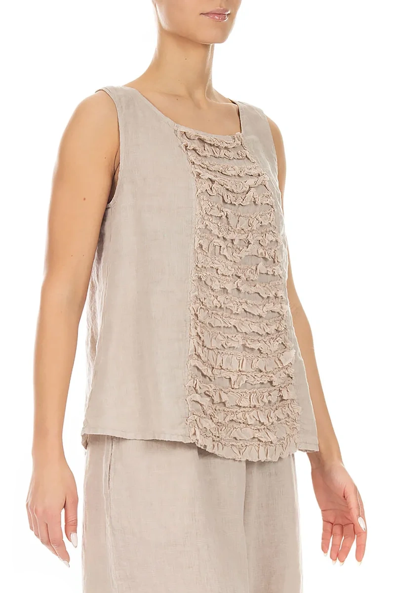 Sleeveless Ruffled Beige Linen Top 3