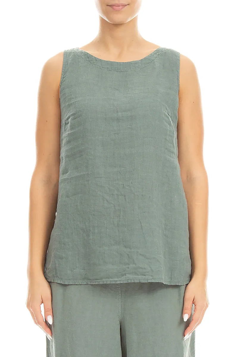 Haut sans manches en lin couleur sauge