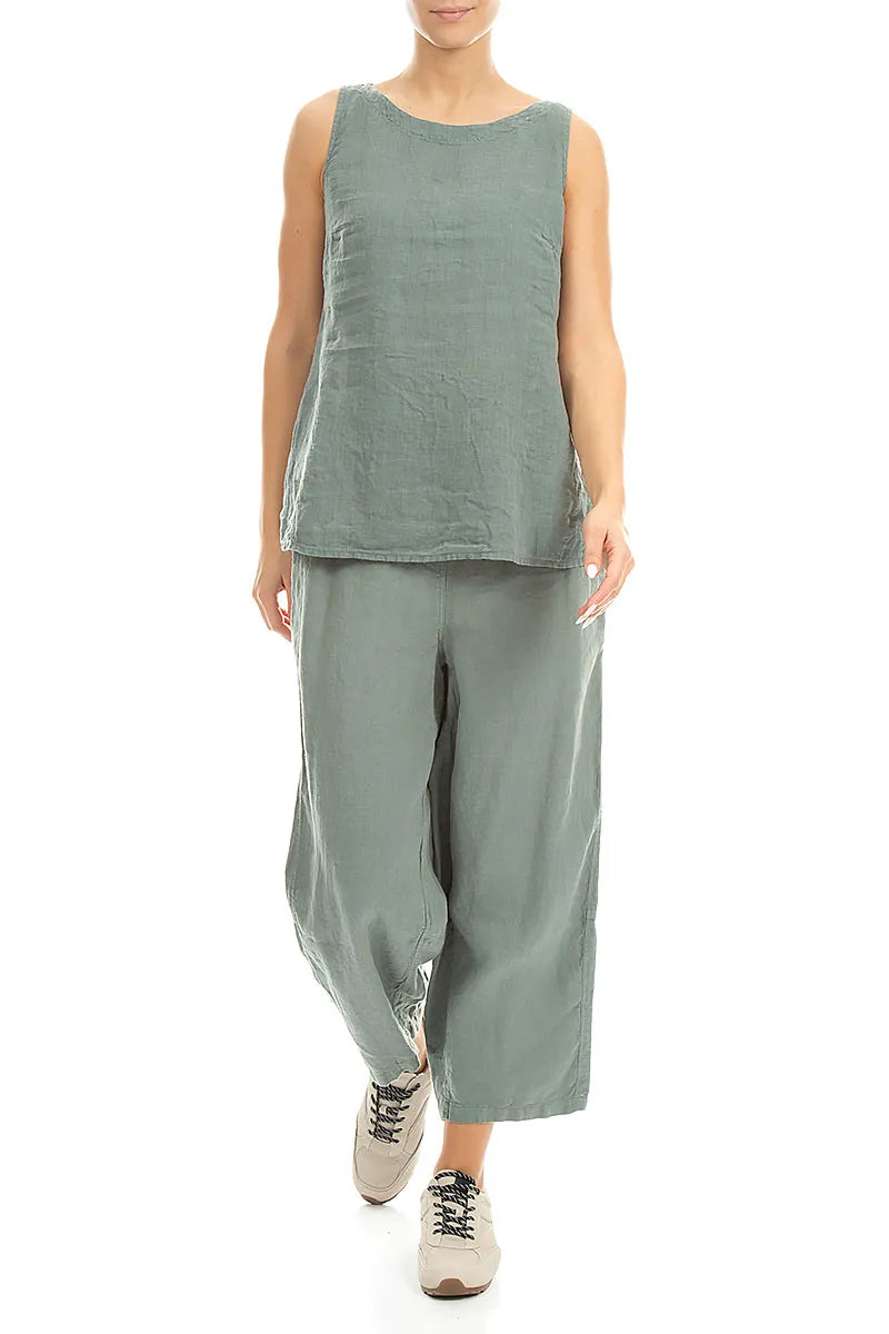 Haut sans manches en lin couleur sauge