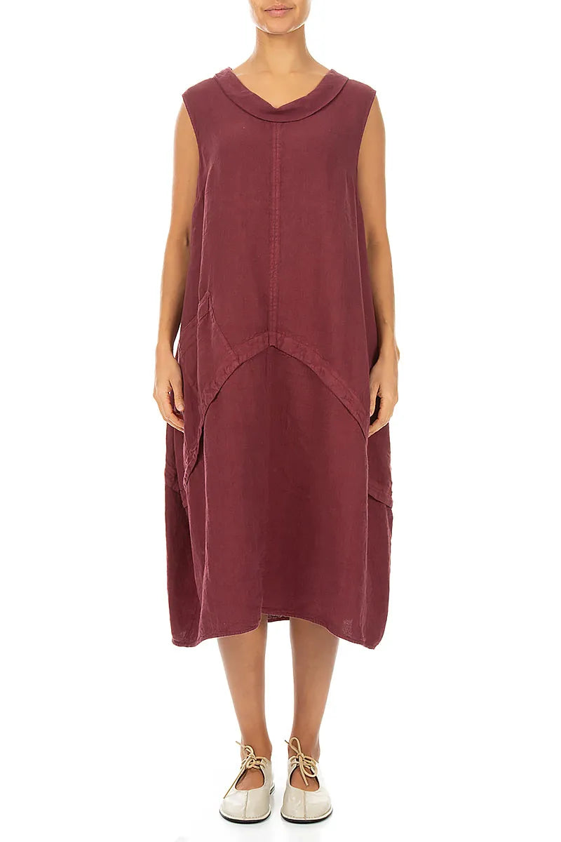 Sleeveless Sculpted Antique Ruby Linen Dress 1