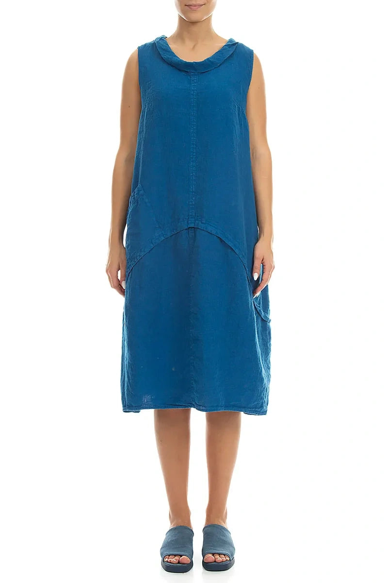 Sleeveless Sculpted Cobalt Blue Linen Dress 2XL