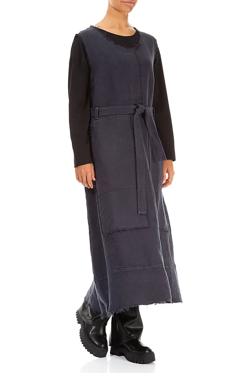 Sleeveless Slate Blue Heavy Linen Dress 4
