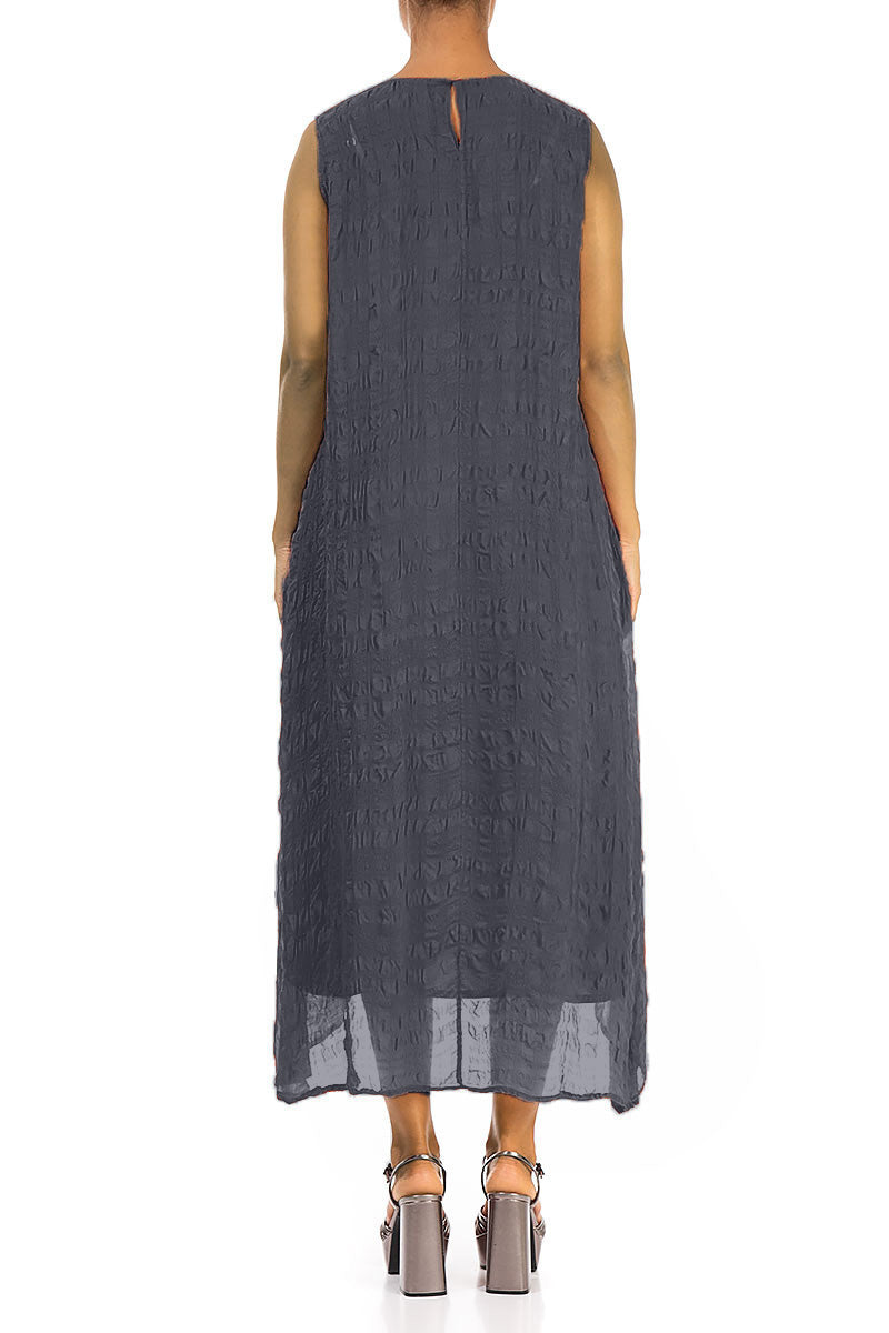 Sleeveless Textured Graphite Silk Dress