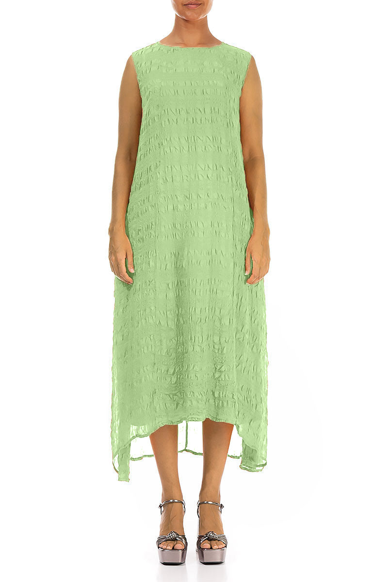 Sleeveless Textured Green Sorbet Silk Dress