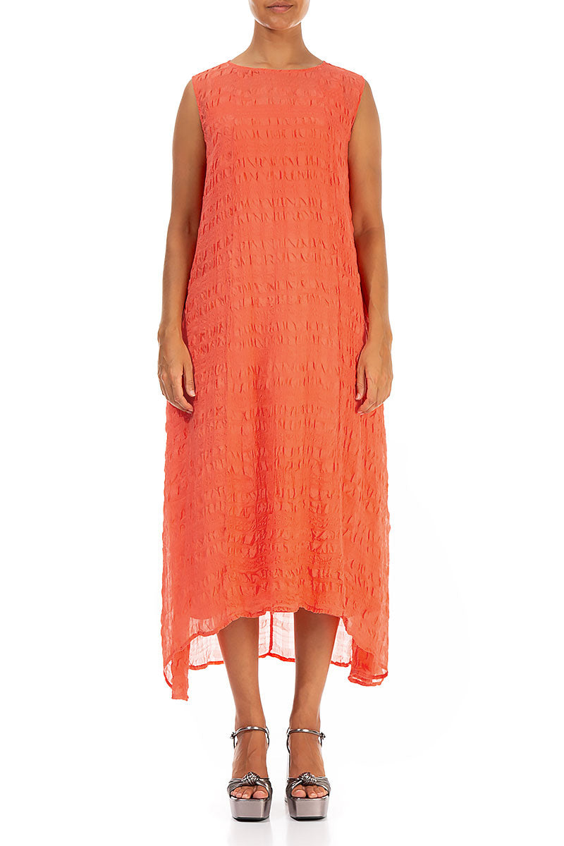 Sleeveless Textured Living Coral Silk Dress