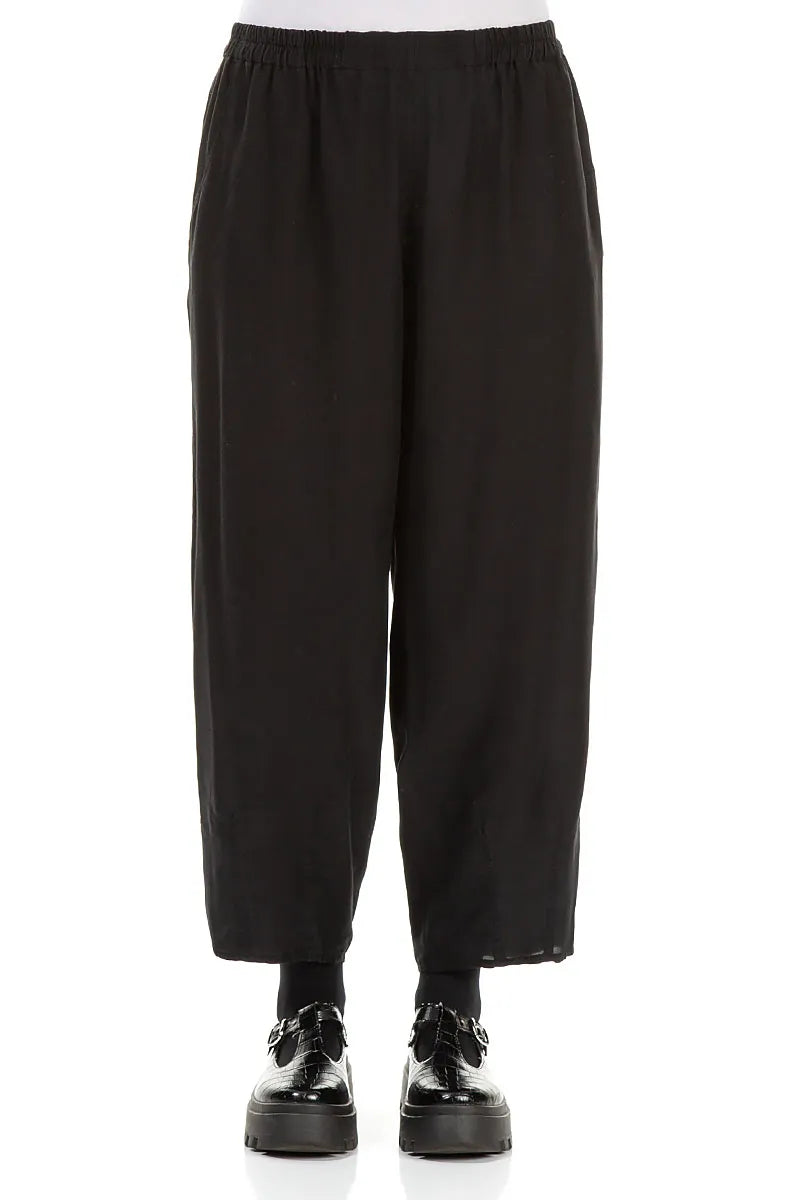 Slight Taper Black Silk Bamboo Trousers 1