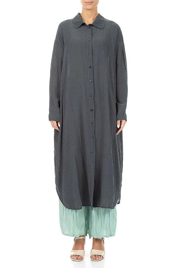 Slit Hem Graphite Textured Silk Jacket 1