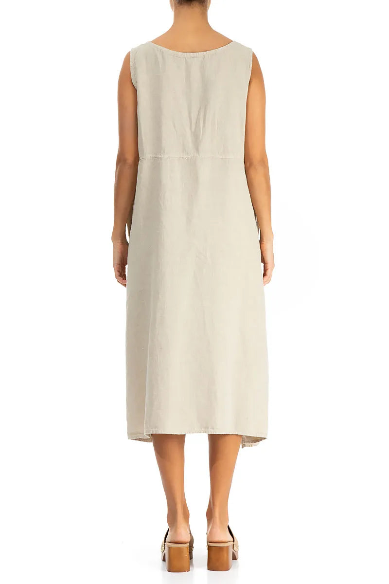Slit Hem Sleeveless Natural Linen Dress 2